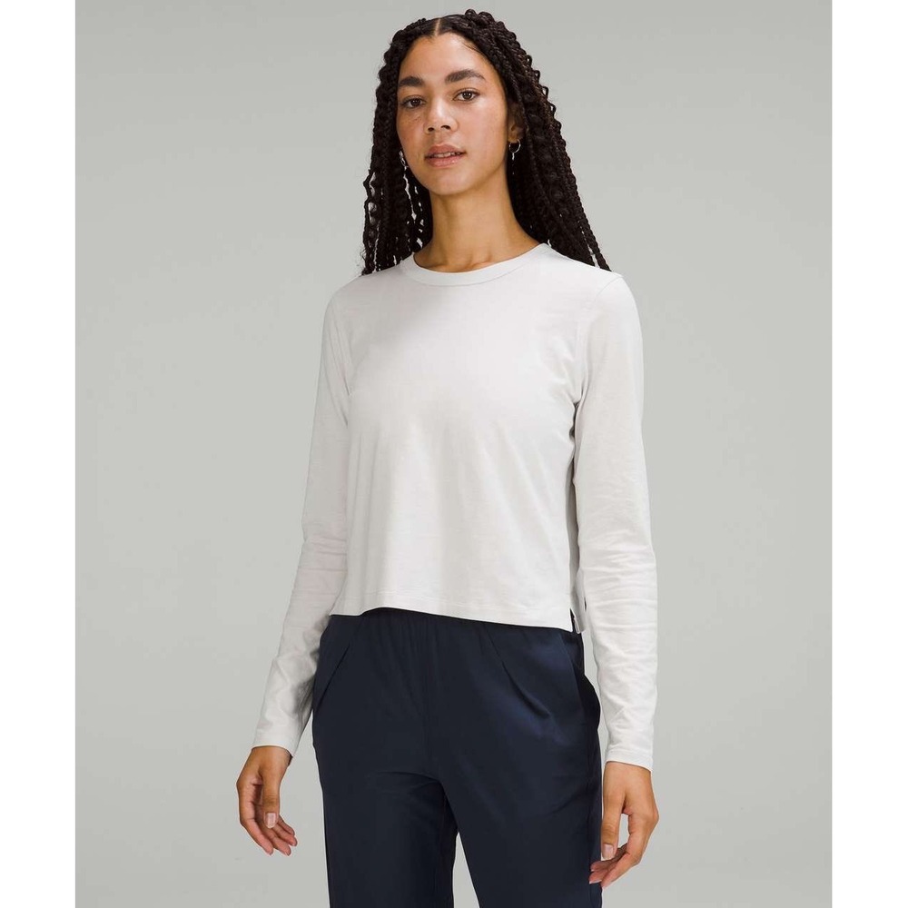 Lululemon Long Sleeve Tee Vapor White Relaxed Cropped Yoga Athleisure